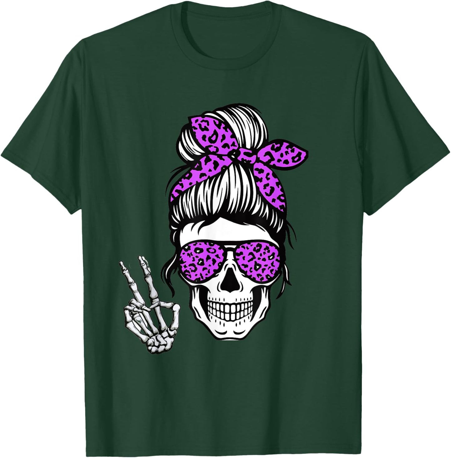 Boho Skeleton Messy Bun Bandana Halloween Apparel For Mom T-Shirt - T-Shirt | Forest