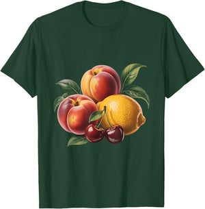 Vintage Fruit Produce Art Peaches Lemons and Cherries T-Shirt - T-Shirt | Forest