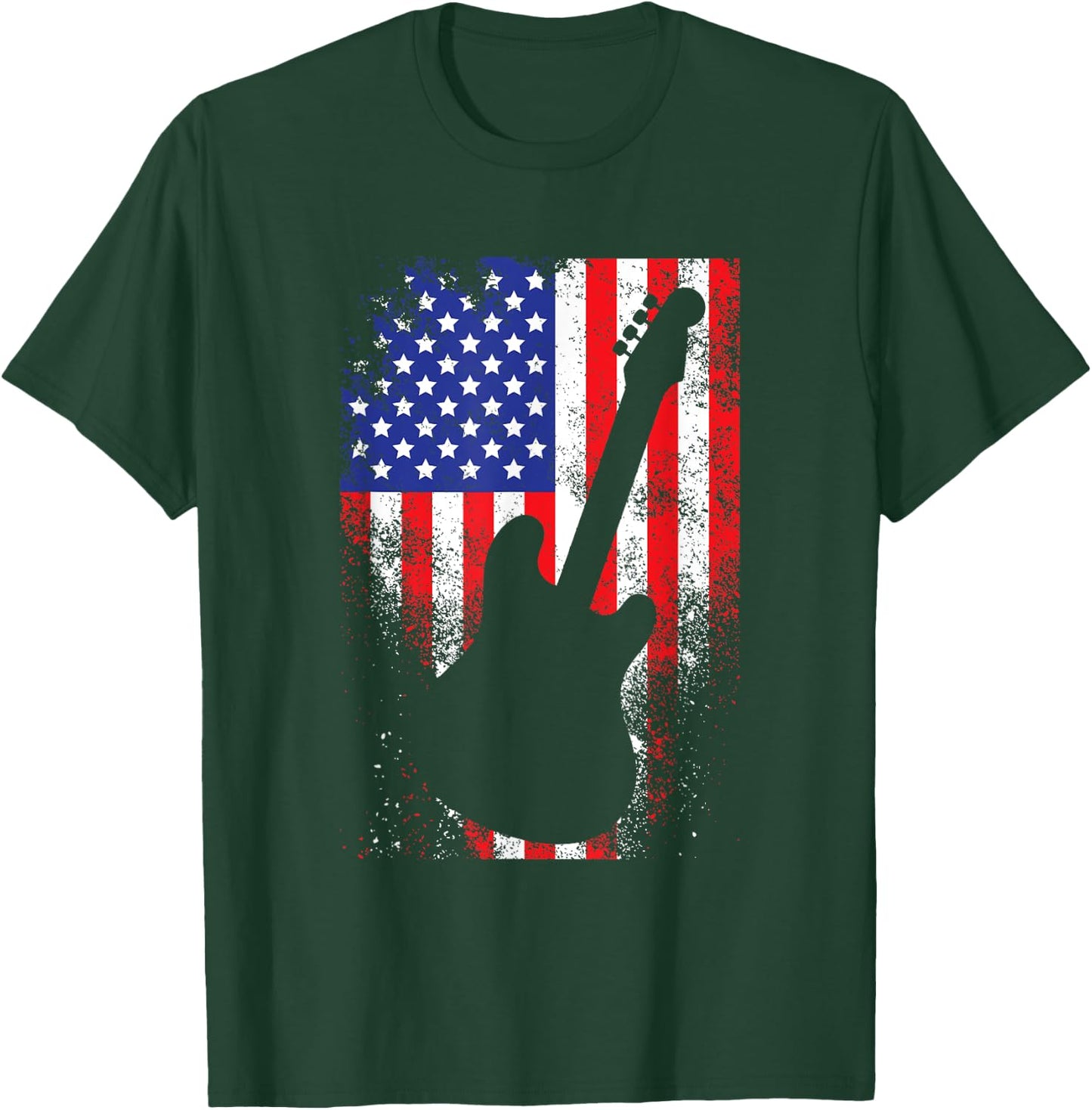 Guitar Vintage USA Flag Rock 4th Of July Funny Gift T-Shirt - T-Shirt | Forest