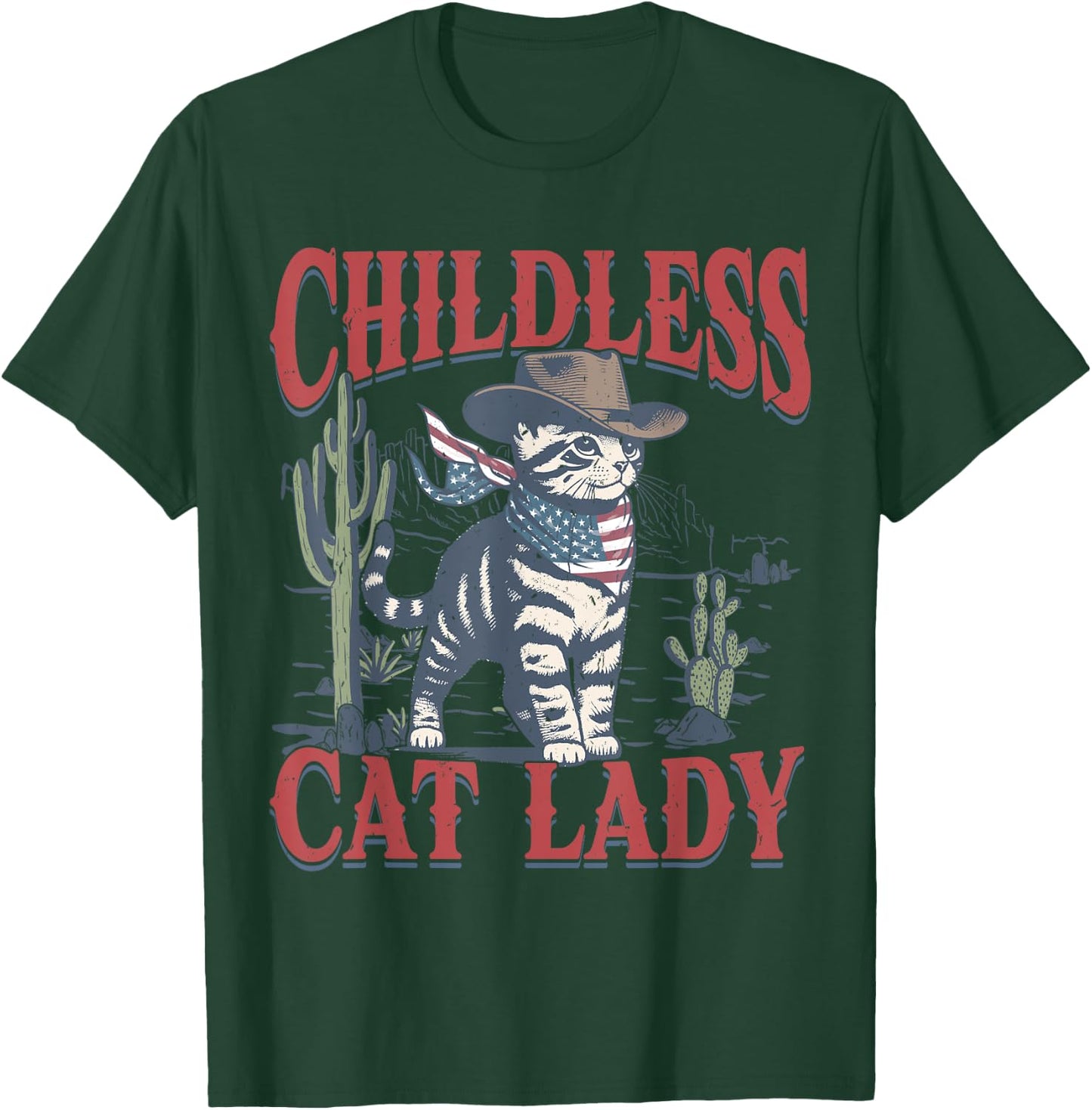 Cowboy Cat Childless Cat Lady For Kamala Election Voting T-Shirt - T-Shirt | Forest