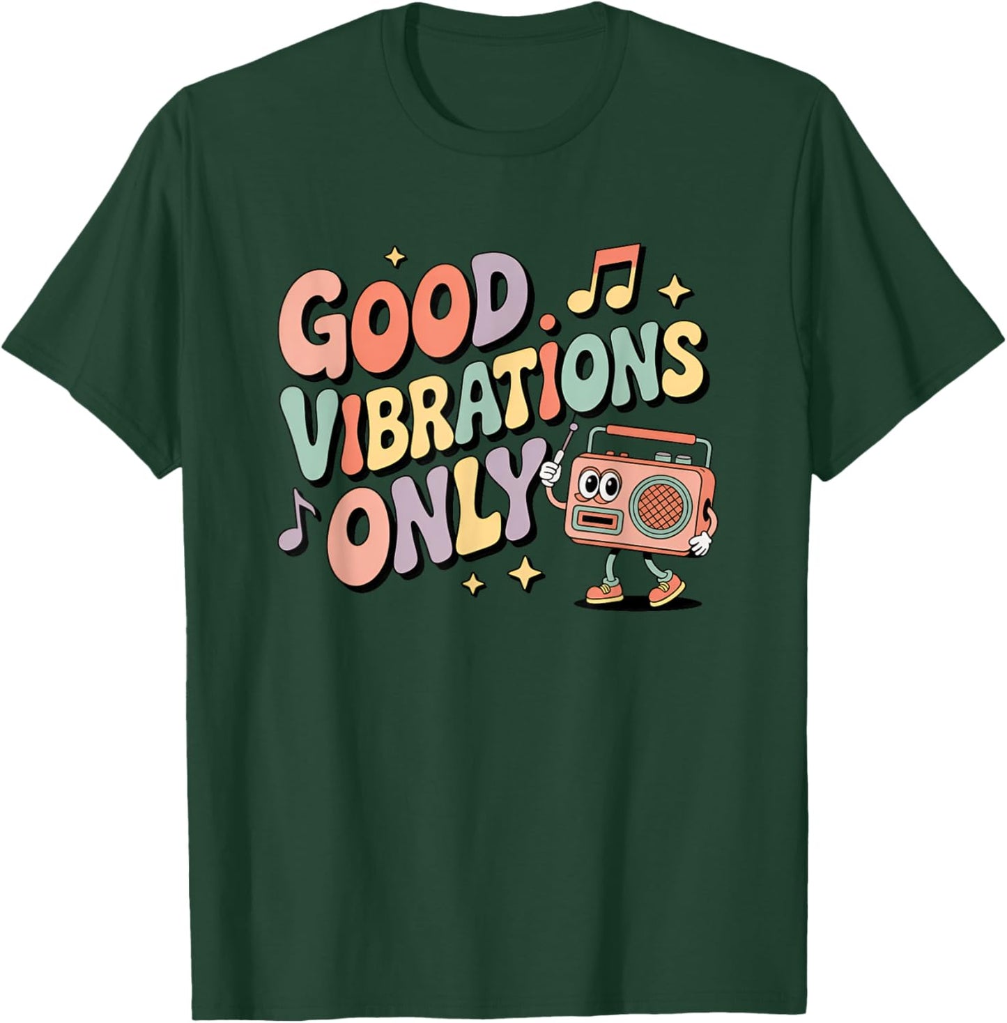 Good Vibrations Only Retro Boombox Fun T-Shirt - T-Shirt | Forest