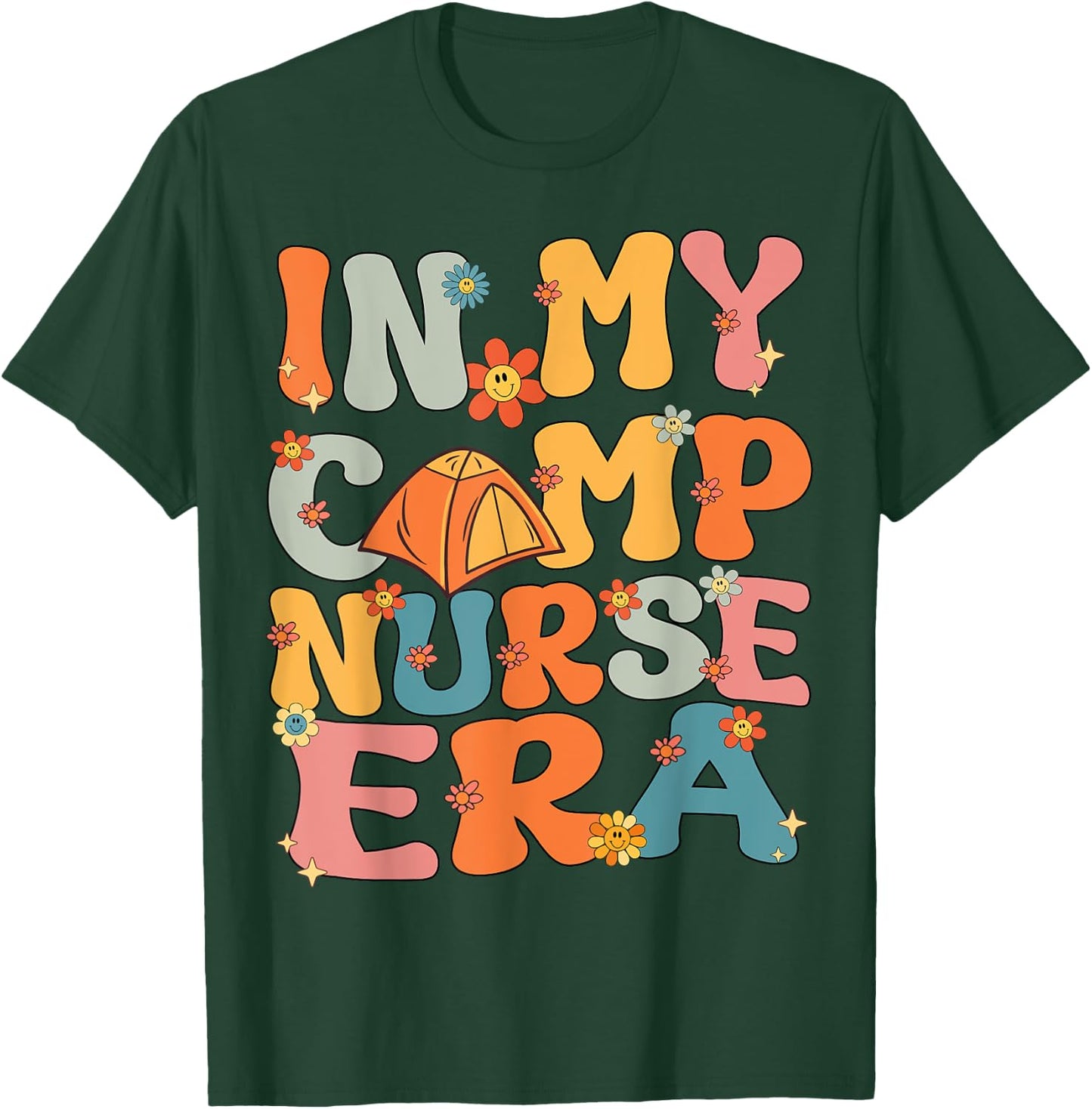 In My Camp Nurse Era Retro Groovy Summer Camp Nurse Cute Men Women Girls Kids T-Shirt - T-Shirt | Forest