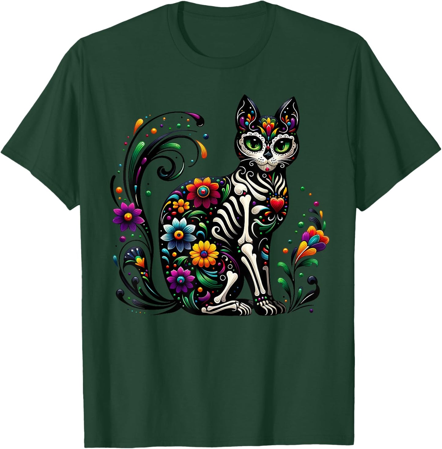 Dia De Los Muertos Cinco De Mayo Cat Sugar Skull Men Women T-Shirt - T-Shirt | Forest