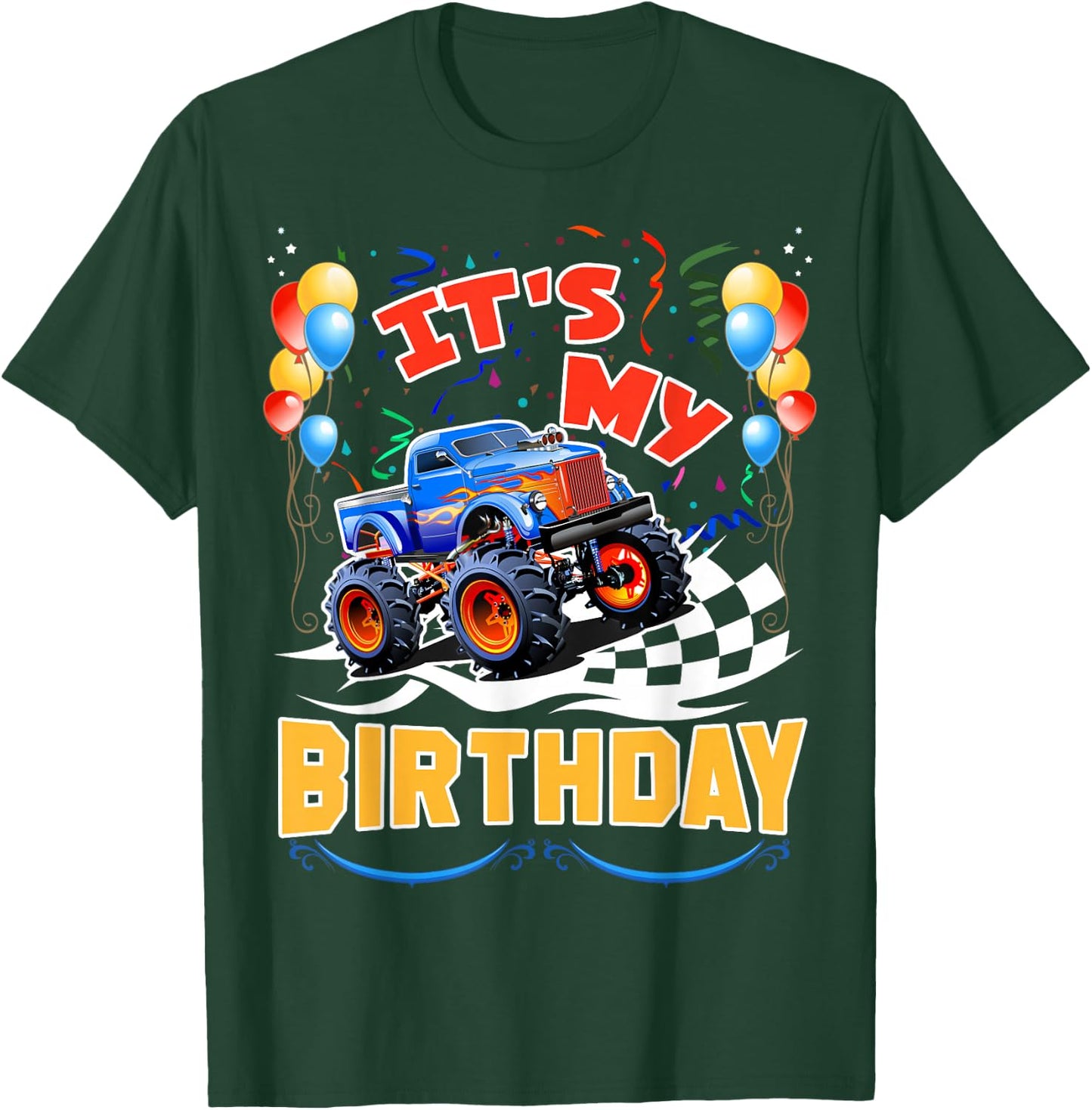 It Is My Birthday Boy Monster Truck Car Party Day Kids Cute T-Shirt - T-Shirt | Forest
