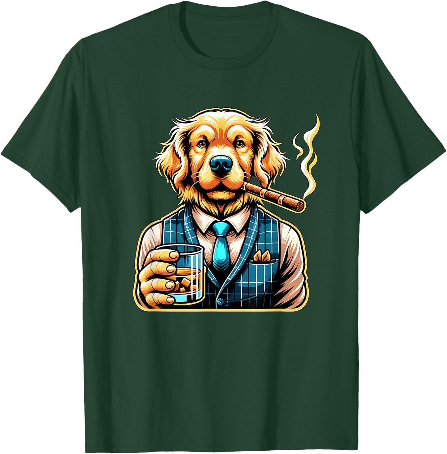 Golden Retriever Dog Cigar And Whiskey Women T-Shirt - T-Shirt | Forest