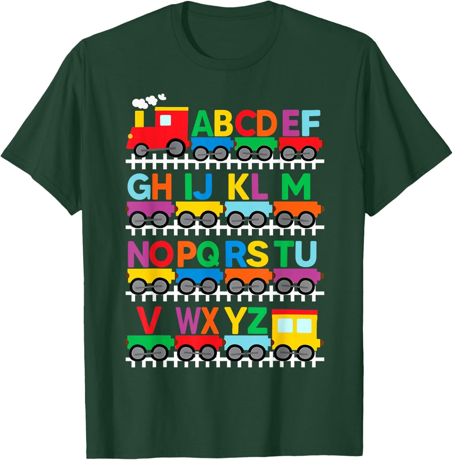 Train Railroad Lover ABC Alphabet A-Z ABCs Kindergarten Kids T-Shirt - T-Shirt | Forest