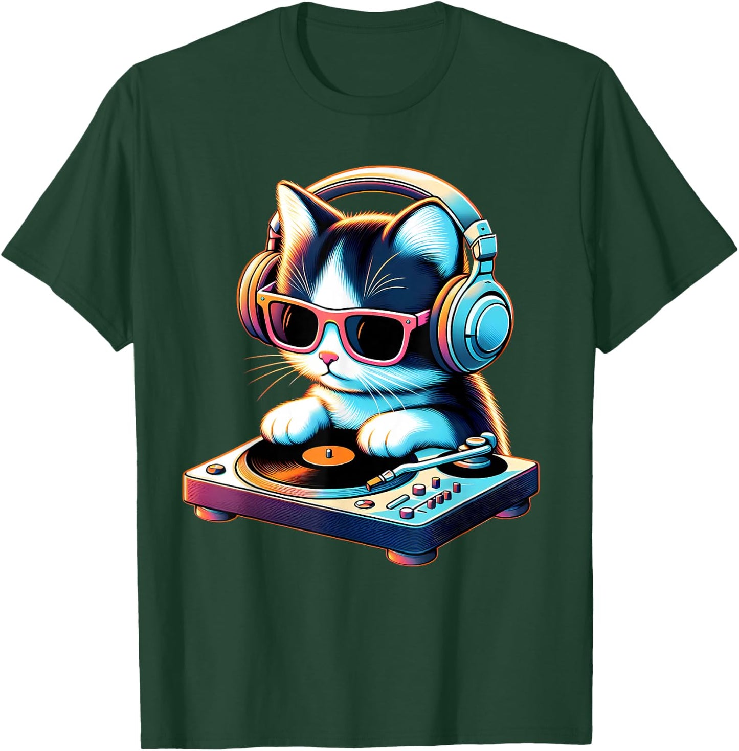 DJ Kitten Turntable Music Vibe Cat Cool Modern Playful Art T-Shirt - T-Shirt | Forest