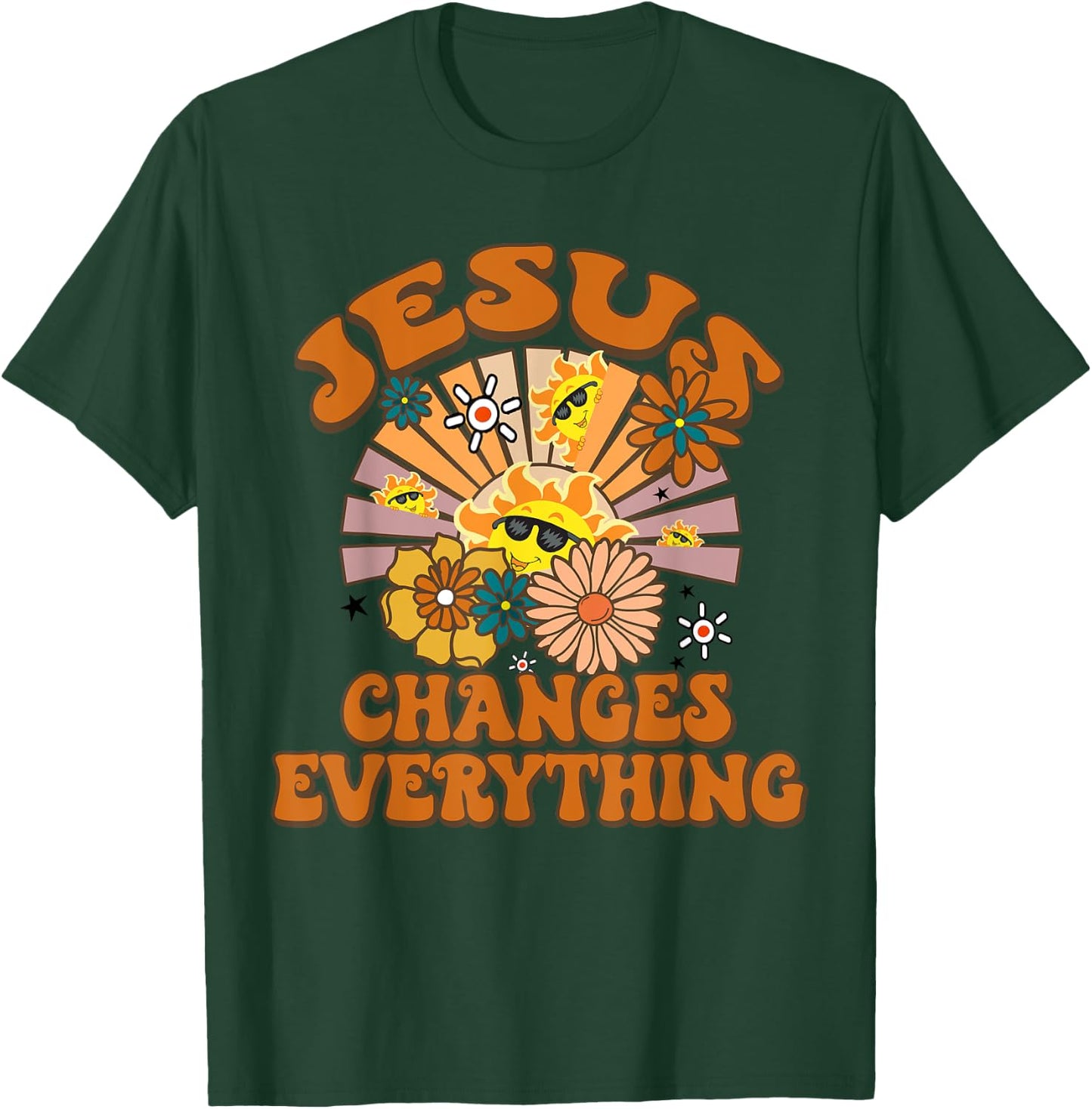 Jesus Changes Everything Funny Christian Retro Groovy Boho T-Shirt - T-Shirt | Forest
