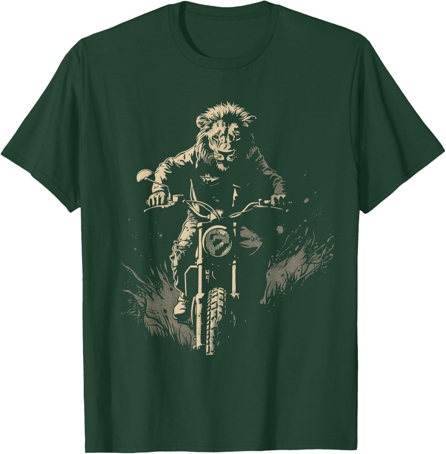 Lion Motorcycle Adventure Biker Riding Animal Rider Wildlife T-Shirt - T-Shirt | Forest