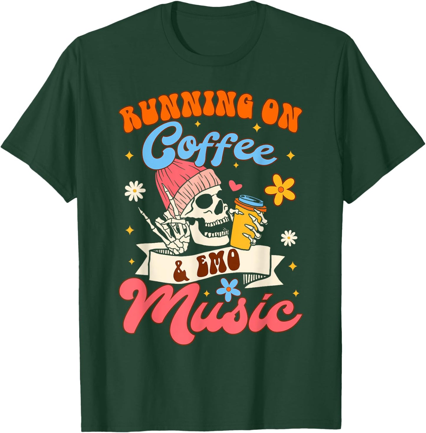 Coffee Lover Caffeinated Running On Coffee & Emo Music T-Shirt - T-Shirt | Forest