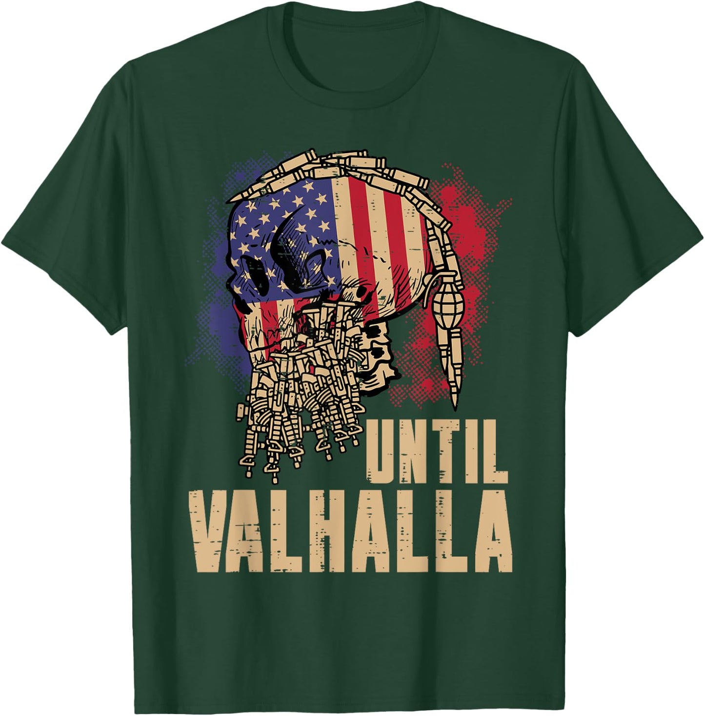 Viking Skull US Flag Until Valhalla Norse Mythology Dad Men T-Shirt - T-Shirt | Forest