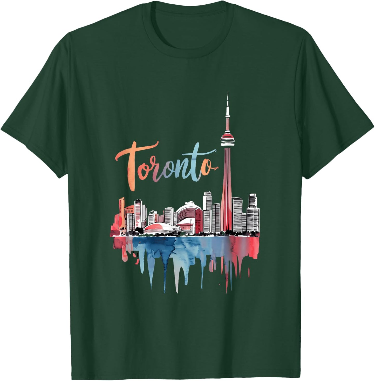 Toronto Watercolor Skyline with CN Tower Vibrant Cityscape T-Shirt - T-Shirt | Forest