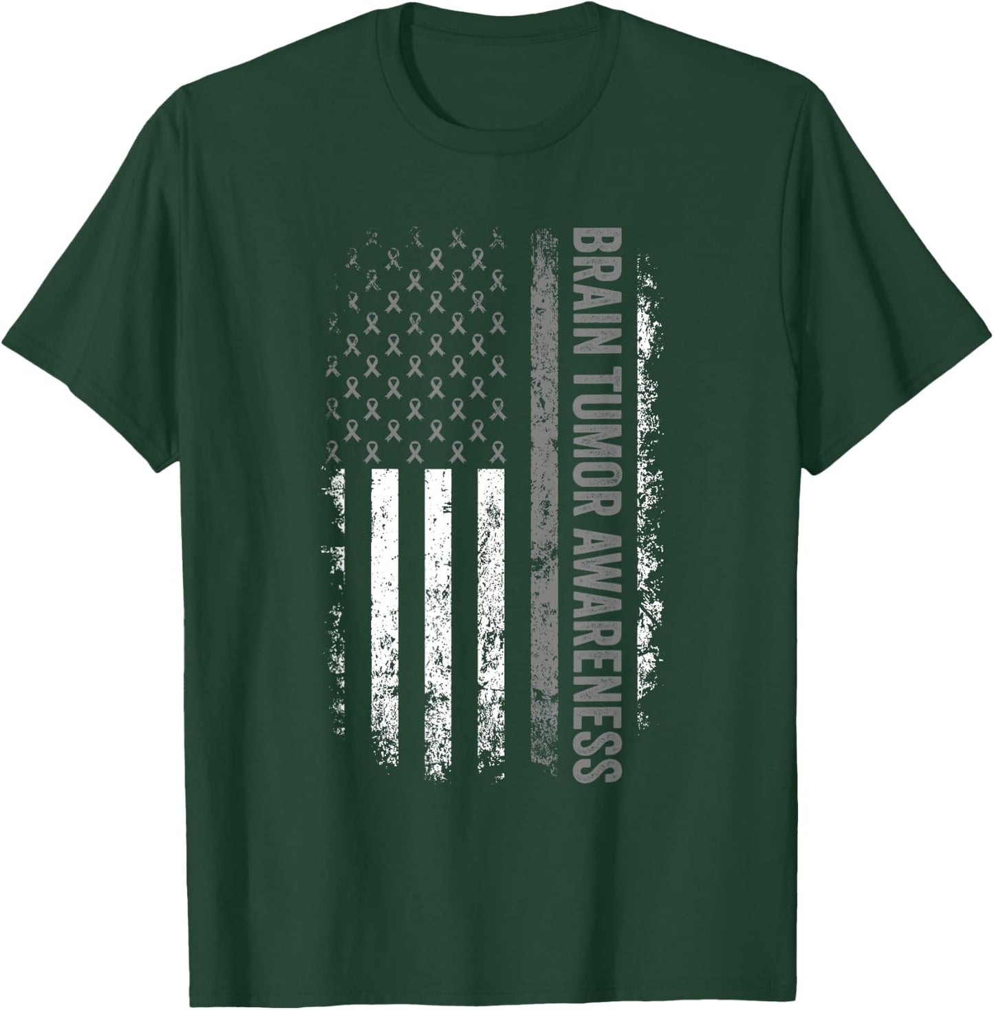 Brain Cancer Design American Flag Brain Tumor Awareness T-Shirt - T-Shirt | Forest