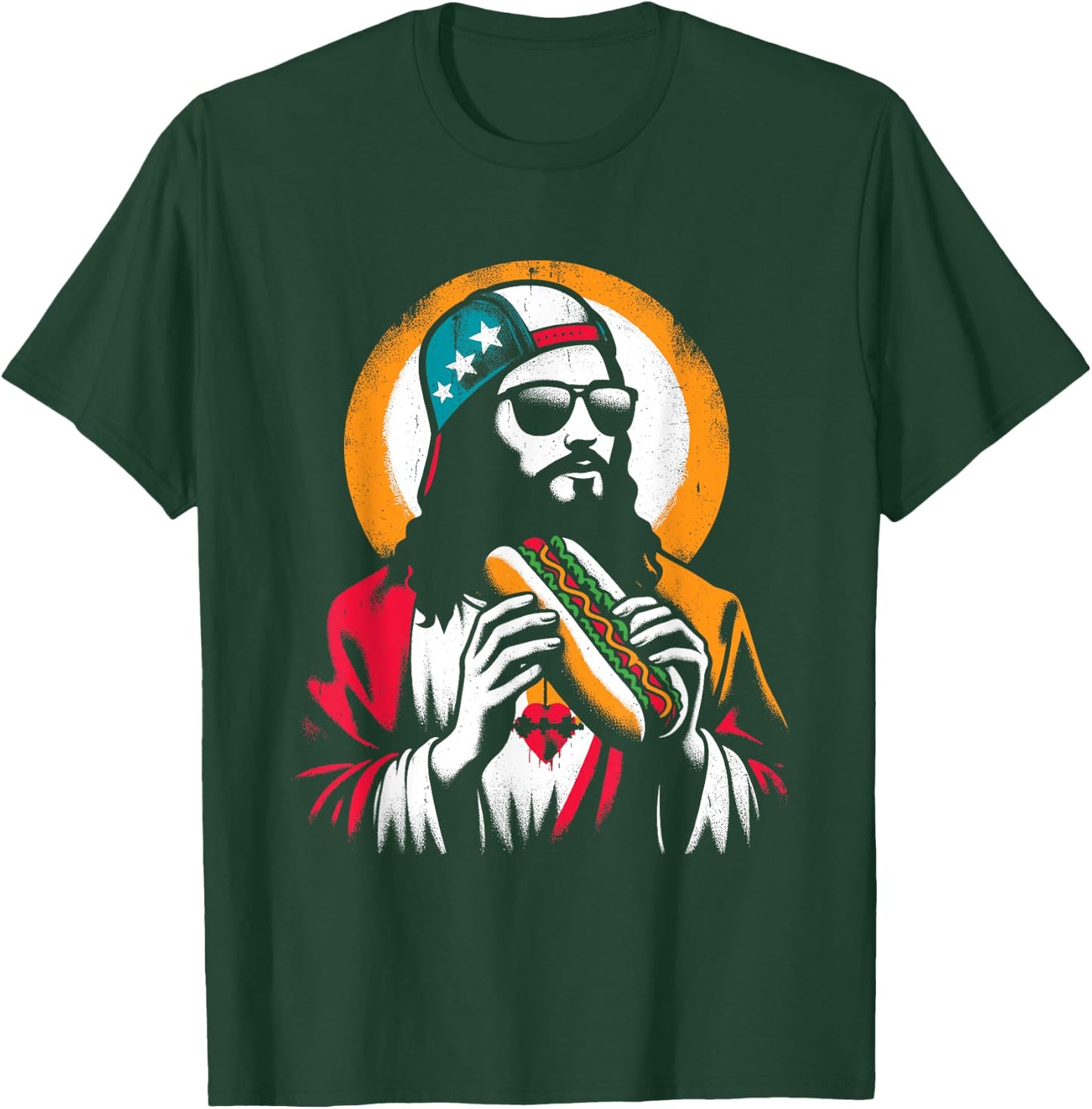 Jesus Eating Hot Dog - Funny Christian Religious Hot Dogs Women Girls Kids T-Shirt - T-Shirt | Forest