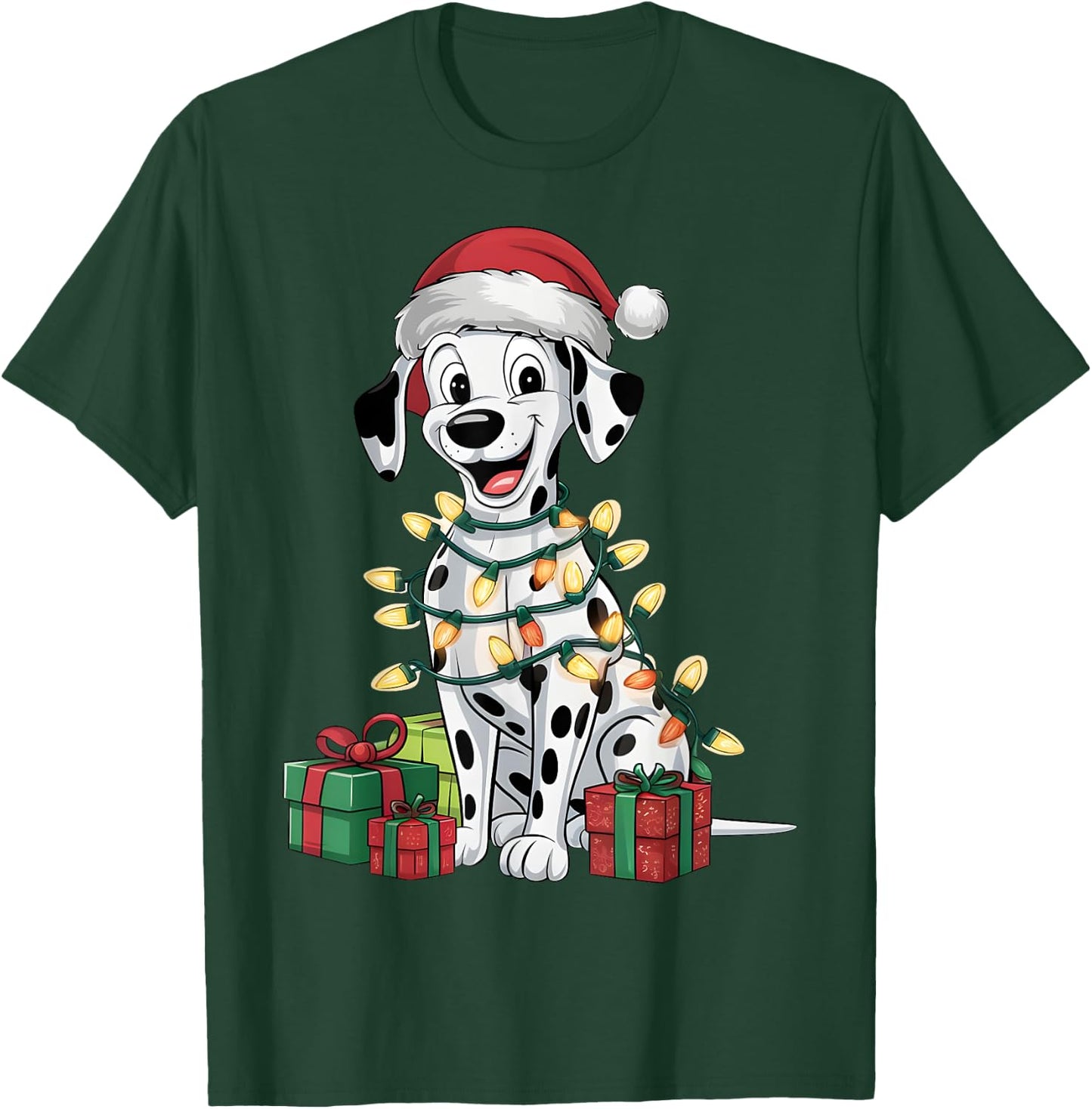 Dalmatian Xmas Lighting Santa Hat Dalmatian Dog Christmas Men Women Kids T-Shirt - T-Shirt | Forest