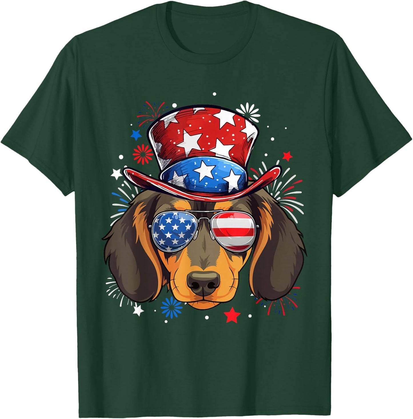 Dachshund Patriotic USA Flag 4th Of July Dog Lover T-Shirt - T-Shirt | Forest