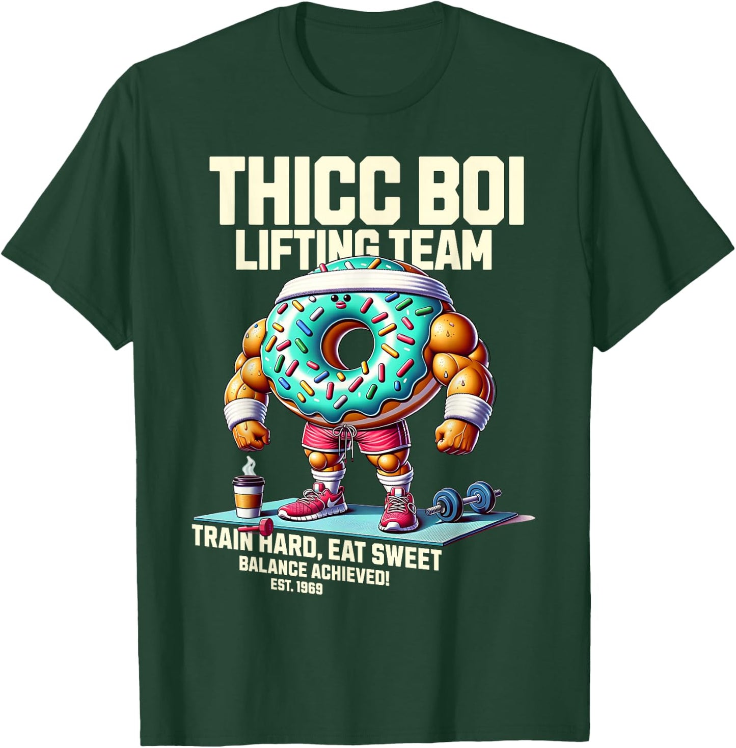 Thicc Boi Lifting Team Funny Donut Workout Gym Fitness Club T-Shirt - T-Shirt | Forest