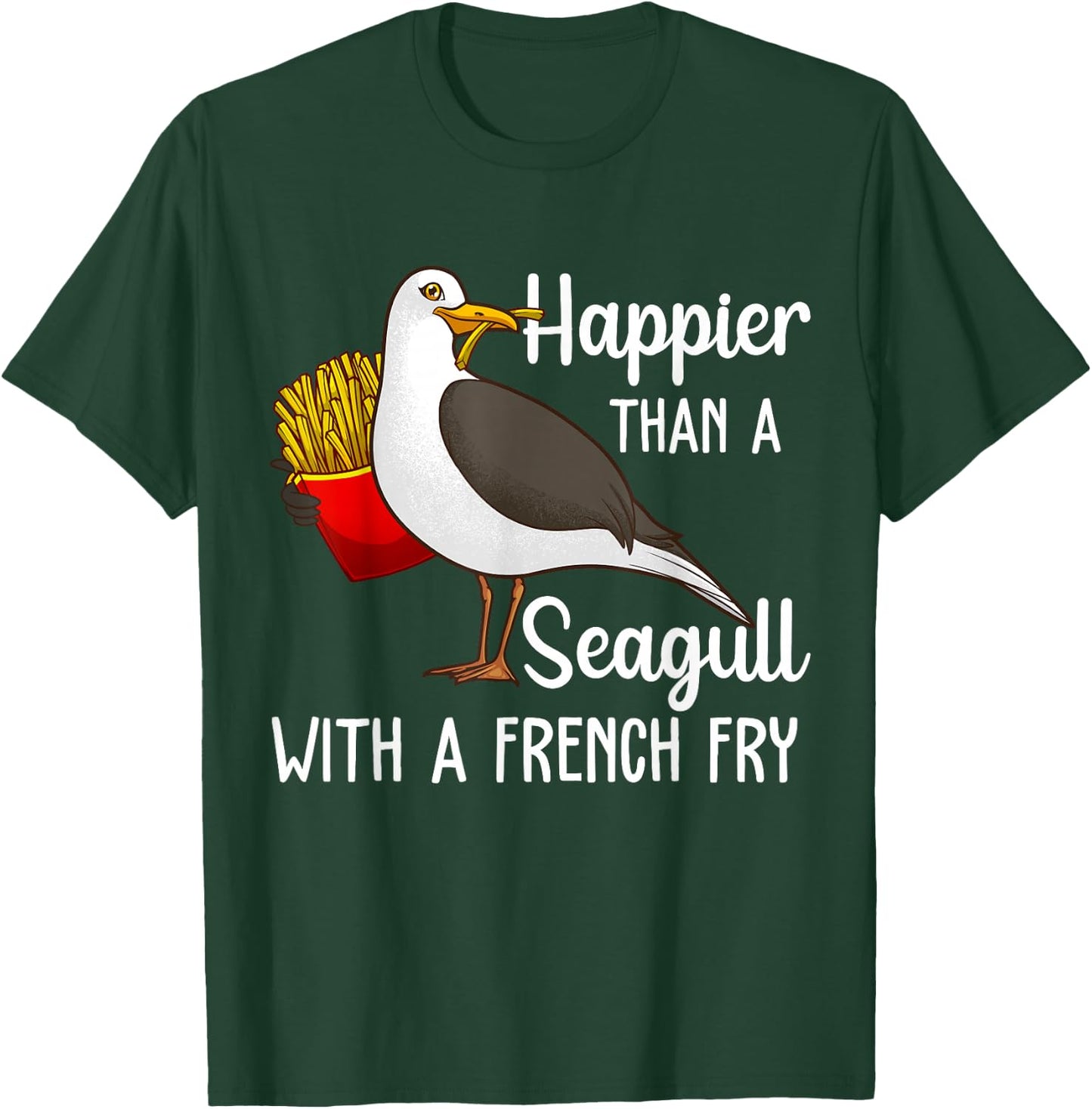 Funny Seagull French Fries Art Men Women French Fries Birder T-Shirt - T-Shirt | Forest