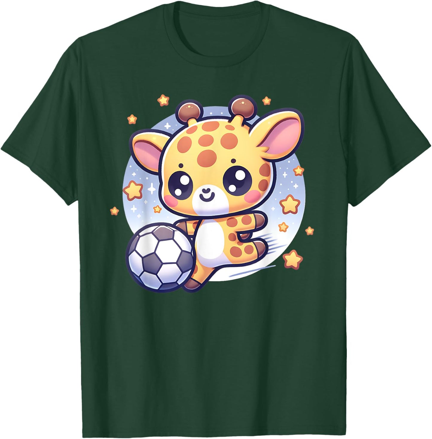 Giraffe Soccer Player Kicking Soccer Ball Cute Girls Graphic T-Shirt - T-Shirt | Forest