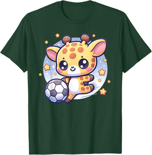 Giraffe Soccer Player Kicking Soccer Ball Cute Girls Graphic T-Shirt - T-Shirt | Forest