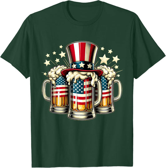 Beer American Flag USA 4th of July Party Drinking Men Women T-Shirt - T-Shirt | Forest