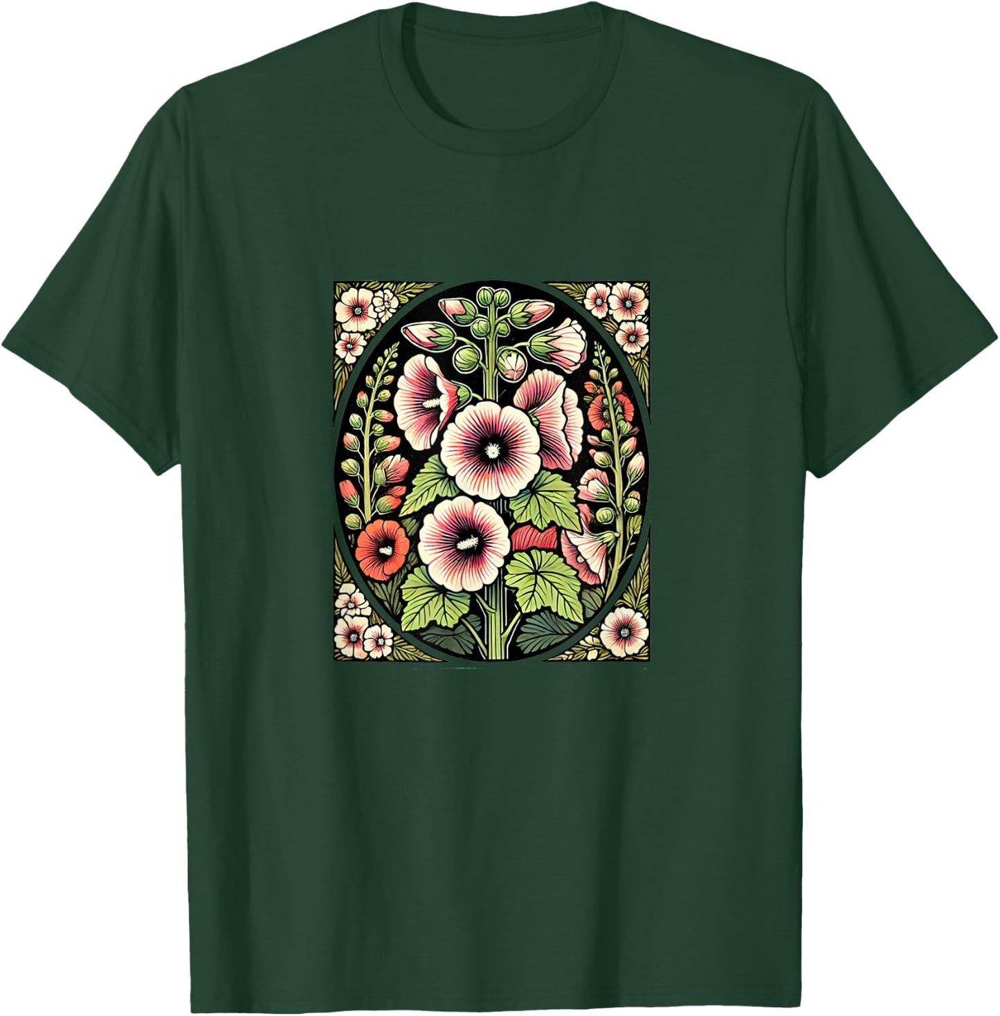 Hollyhock Illustration Hollyhocks flower Gardener art T-Shirt - T-Shirt | Forest