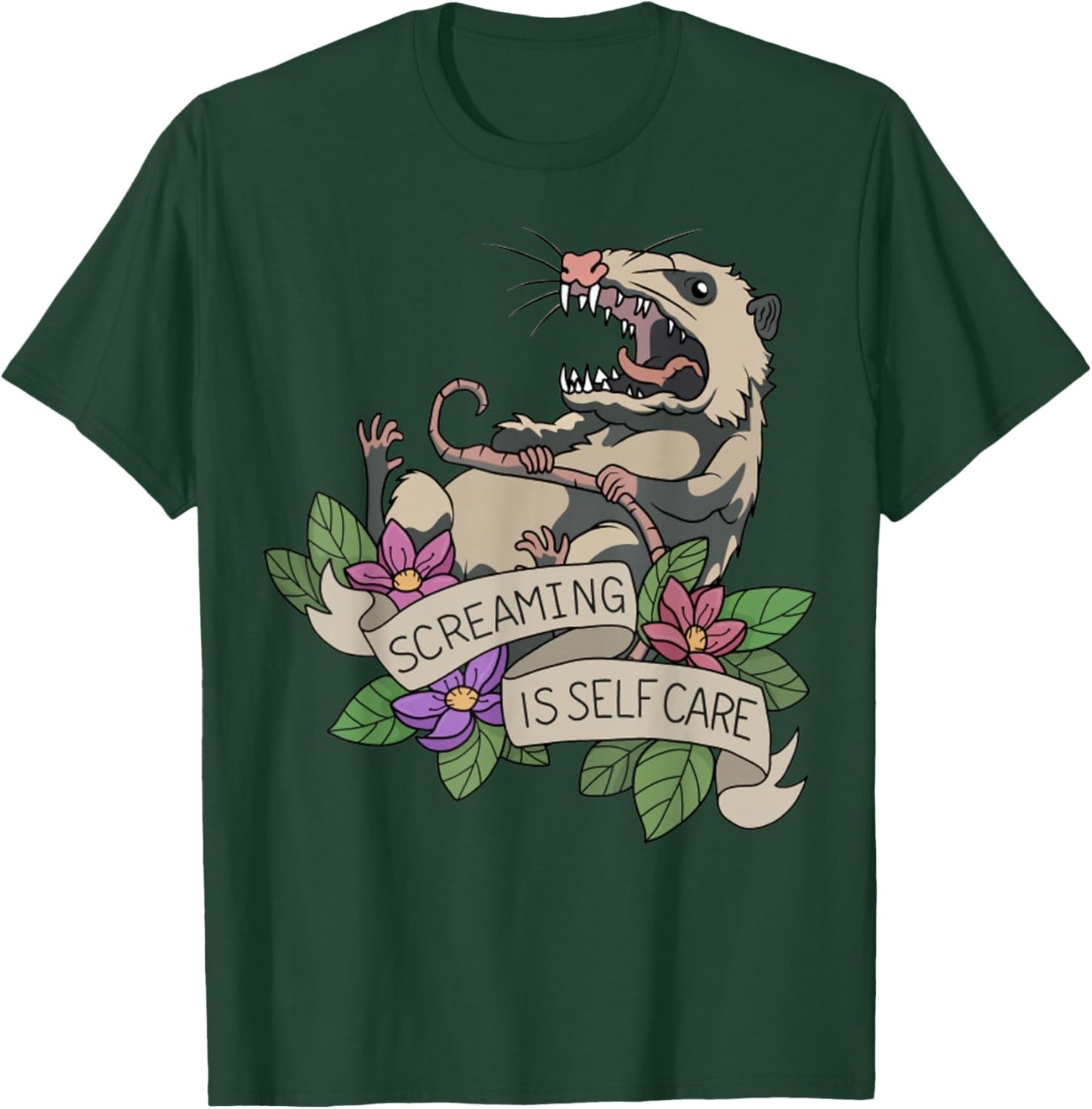 Possum Screaming Is Self Care Funny Sarcastic T-Shirt - T-Shirt | Forest