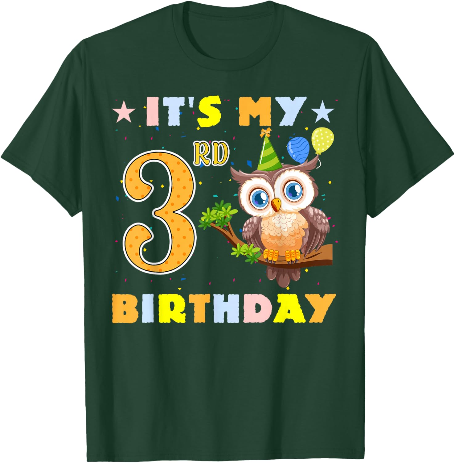 Cute It's My 3rd Birthday Owl Birds 3 Years Old T-Shirt - T-Shirt | Forest