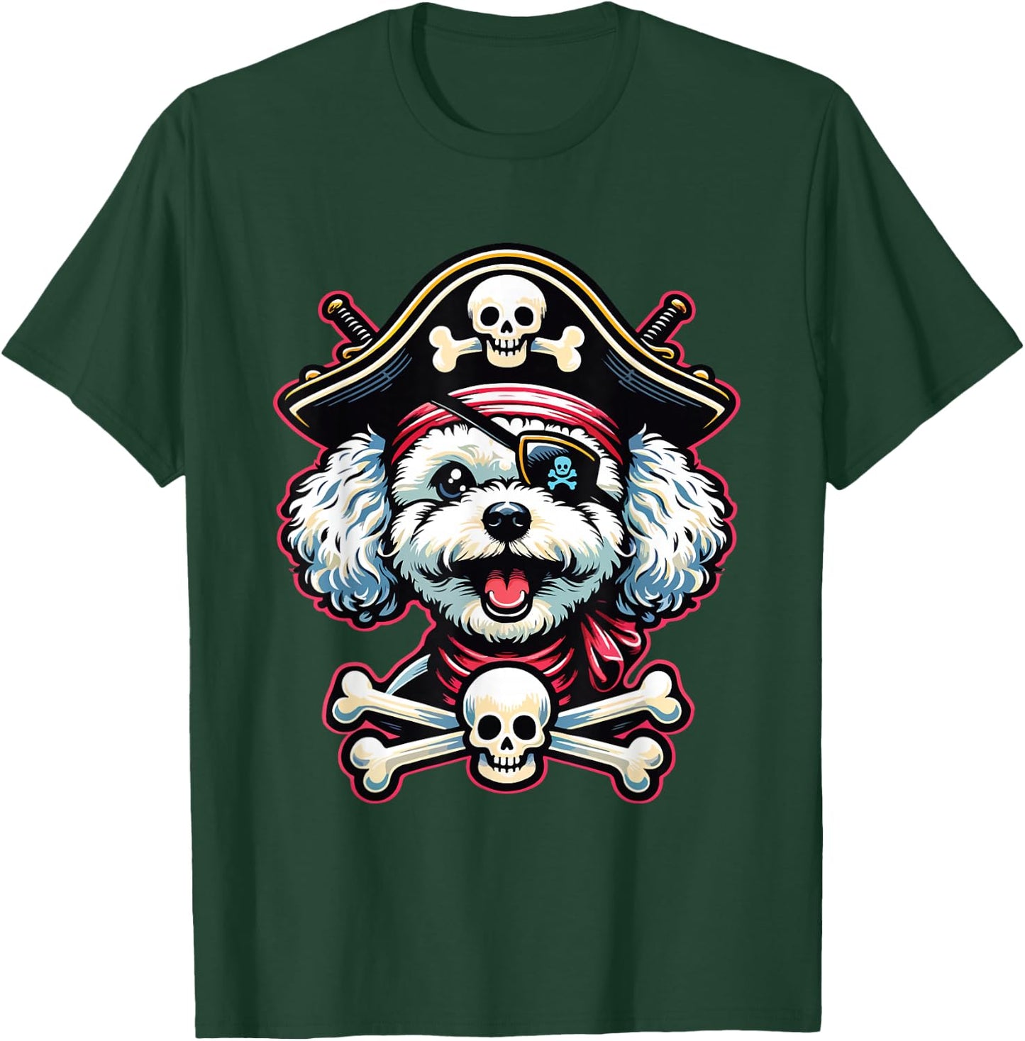 Maltese Poodle Sea Dog Pirate Dog Funny Captain Halloween T-Shirt - T-Shirt | Forest