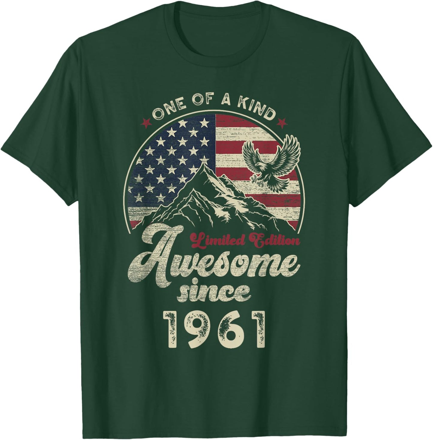 Awesome Since 1961 American Flag 65th Birthday Patriotic T-Shirt - T-Shirt | Forest