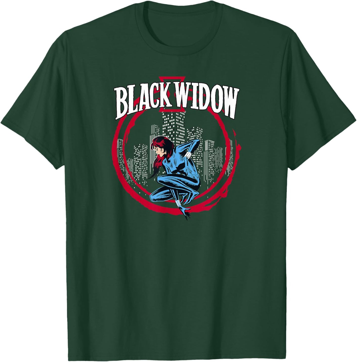 Marvel Avengers Black Widow Red Circle Skyline Portrait T-Shirt - T-Shirt | Forest
