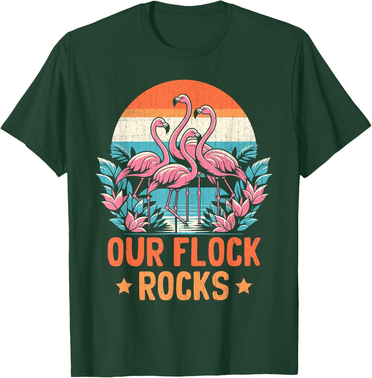 Our Flock Rocks Flamingos Lover Family Vacation Group T-Shirt - T-Shirt | Forest
