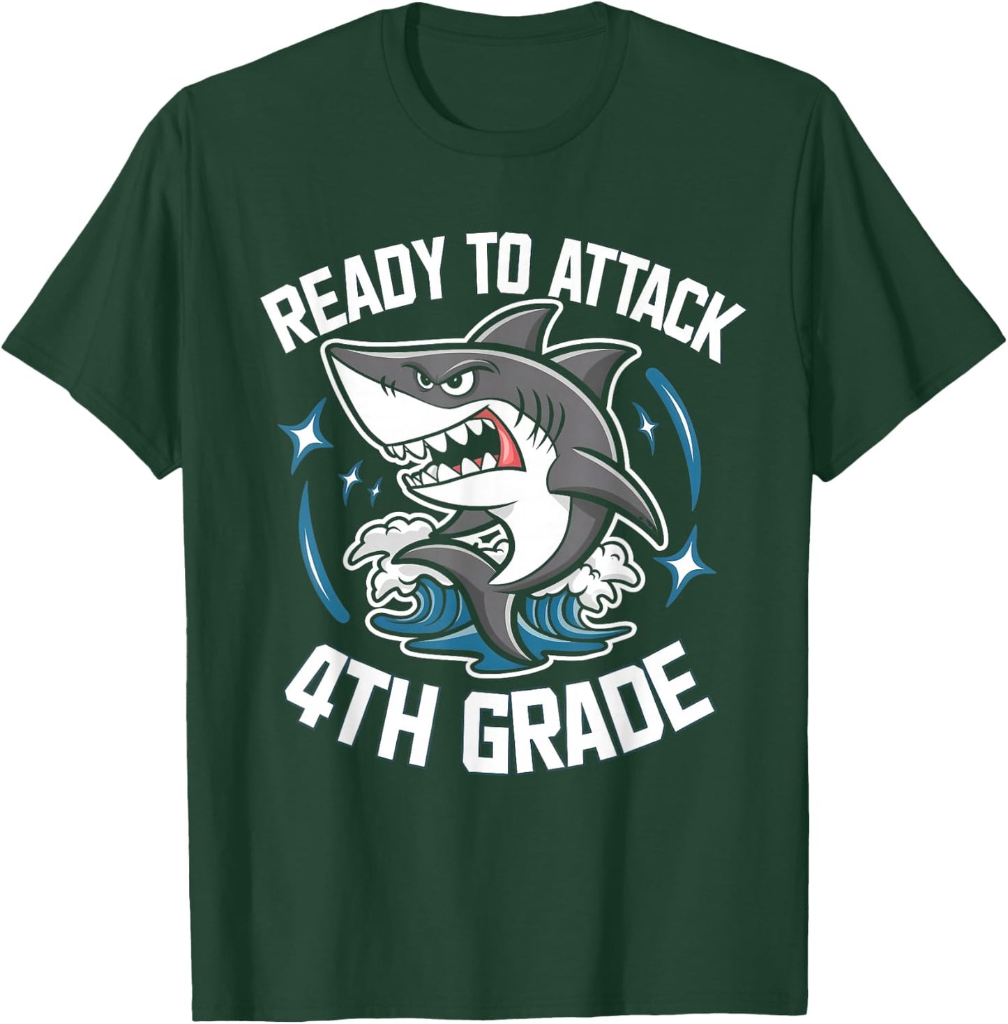 Ready To Attack 4th Grade Shark Funny Back To School Boys T-Shirt - T-Shirt | Forest