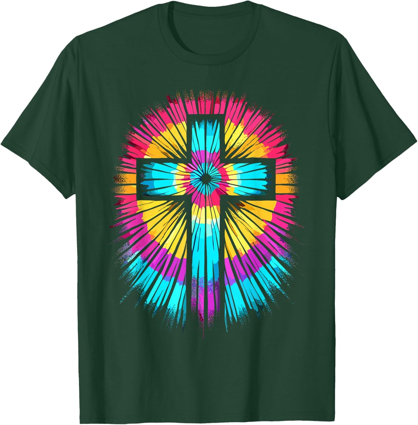 Vibrant Tie Dye Cross Christian Apparel Cross T-Shirt - T-Shirt | Forest