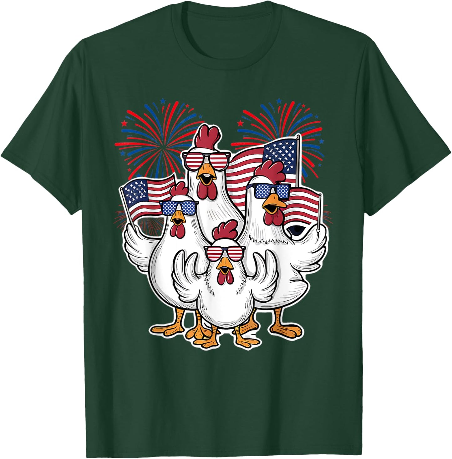 Chicken Fourth of July Patriotic USA Flag 4th July Chicken T-Shirt - T-Shirt | Forest