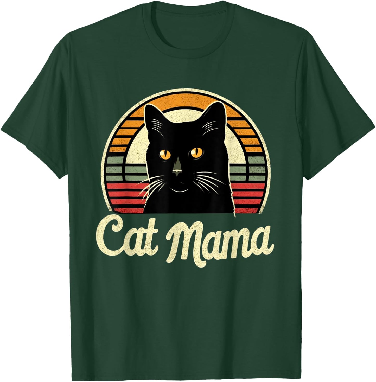 Cat Mama Cool Black Cat Mother's Day Retro Cat Mom T-Shirt - T-Shirt | Forest