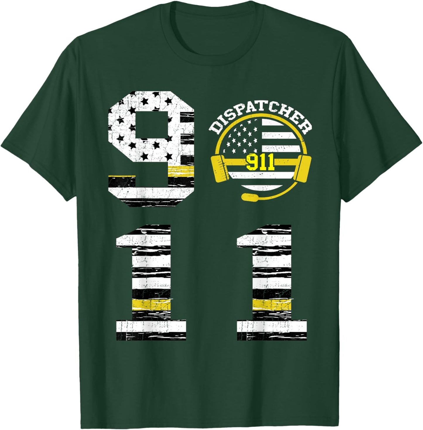 911 Dispatcher Operator Thin Yellow Line Love Dispatch T-Shirt - T-Shirt | Forest