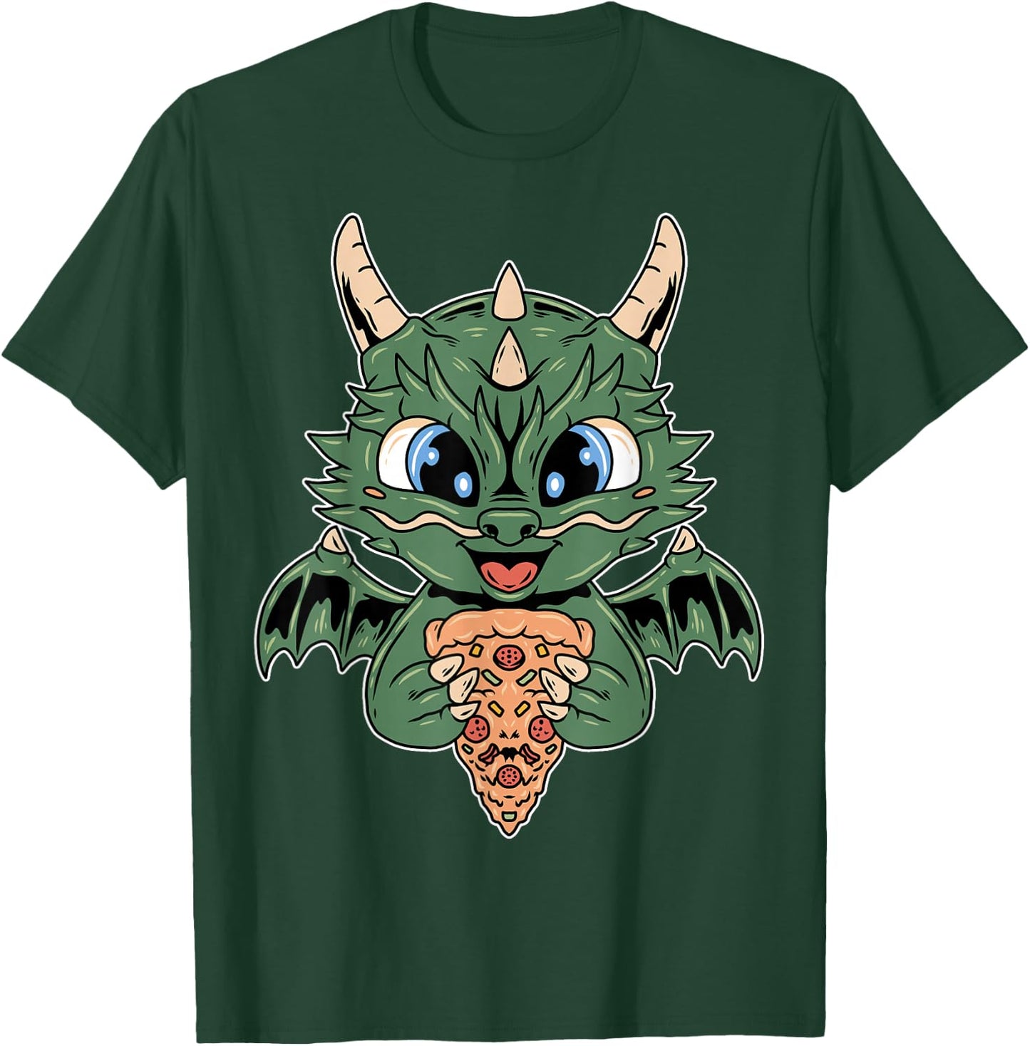 Mythical Kawaii Dragon Wings Pizza Fantasy T-Shirt - T-Shirt | Forest