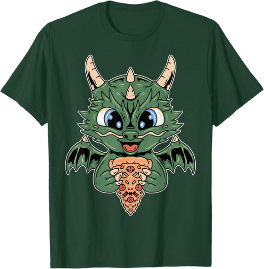 Mythical Kawaii Dragon Wings Pizza Fantasy T-Shirt - T-Shirt | Forest