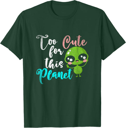 Funny UFO Women Girls Kids Gift Cute Alien T-Shirt - T-Shirt | Forest