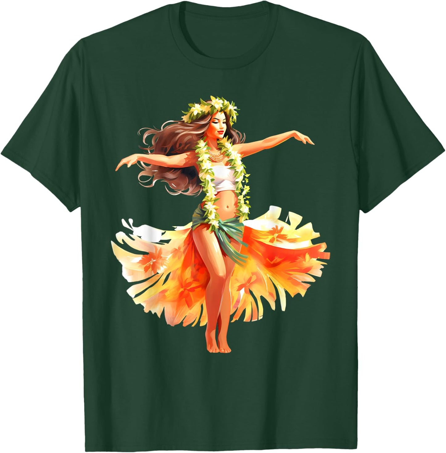 Hula Pin-Up Girl x Pretty Hawaiian Girl Watercolor T-Shirt - T-Shirt | Forest