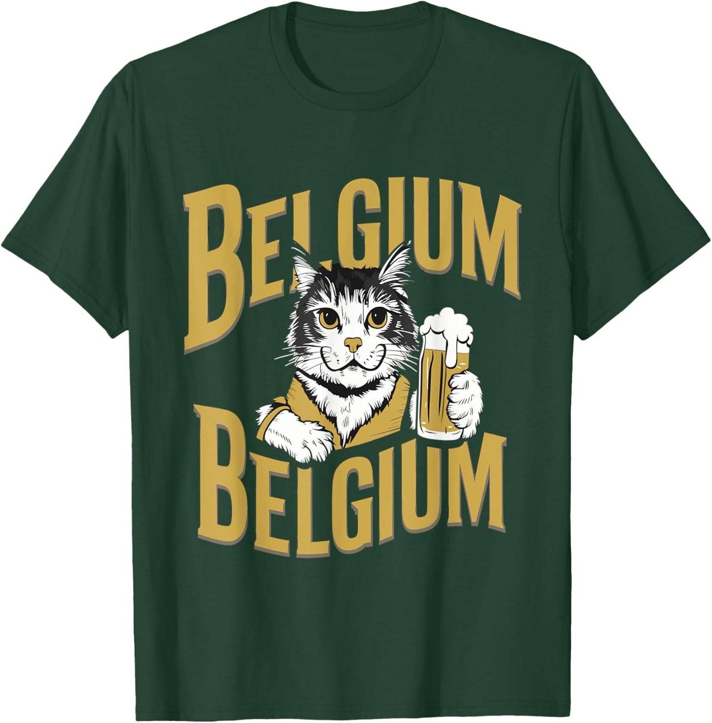 Retro Cat Beer Travel to Belgium T-Shirt - T-Shirt | Forest