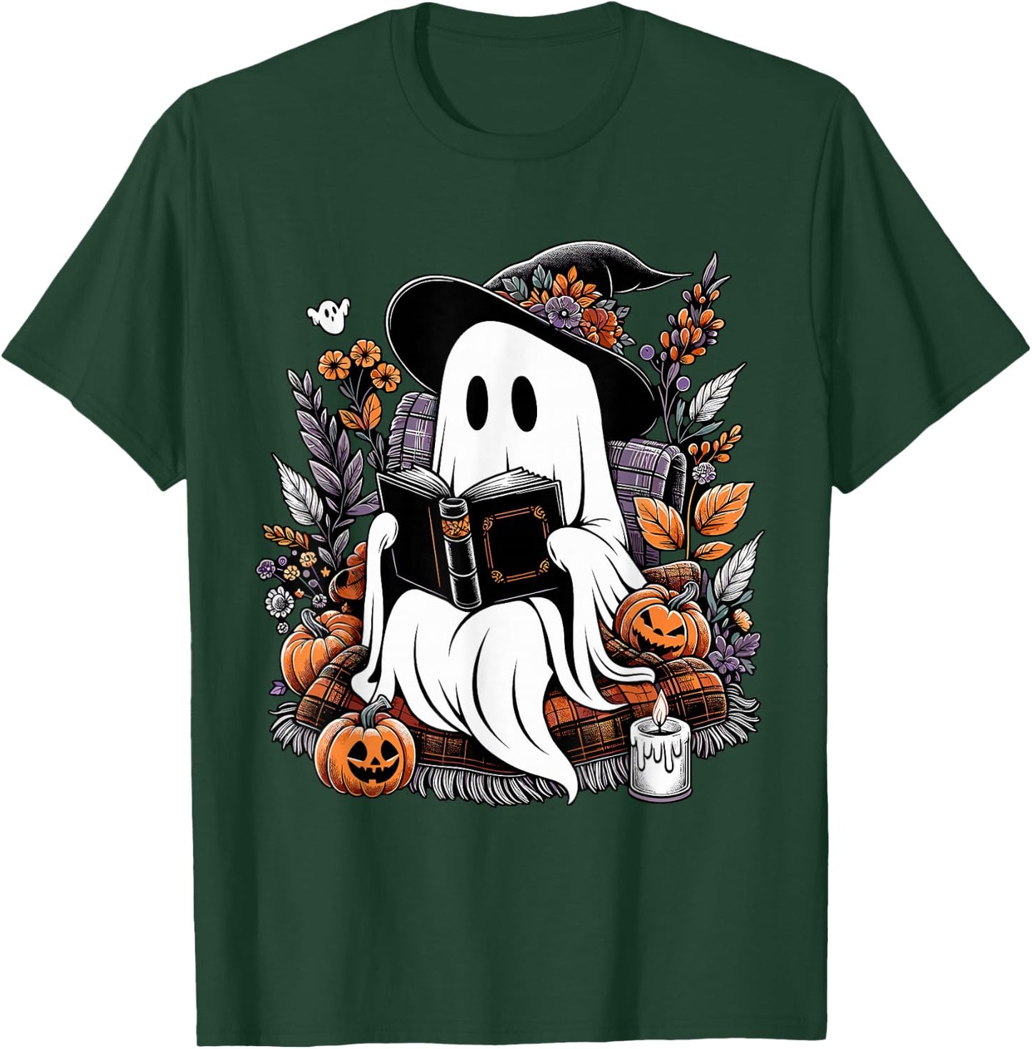 Ghost Reading Books Pumpkin Halloween T-Shirt - T-Shirt | Forest