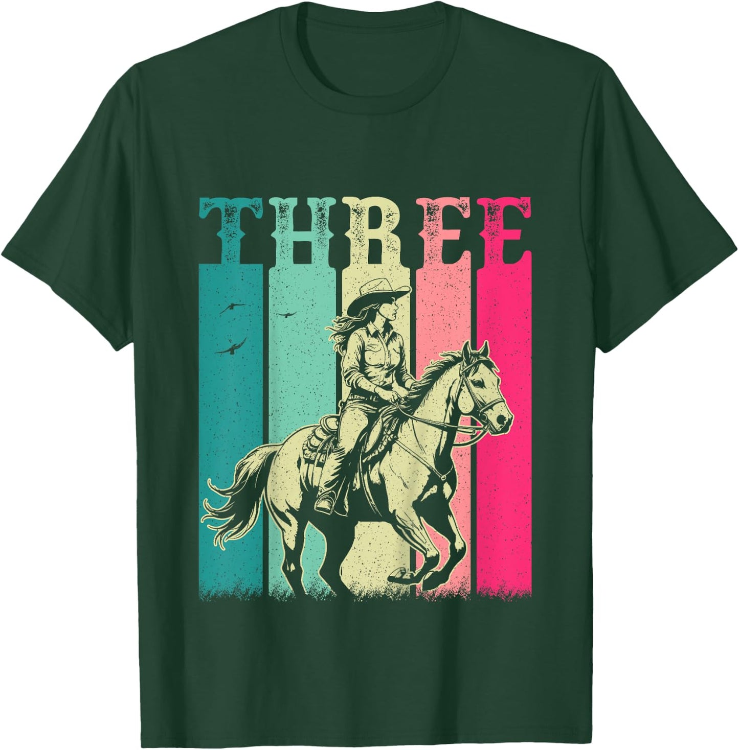 3rd Birthday Cowgirl Girls 3 Year Old Rodeo Horse Vintage T-Shirt - T-Shirt | Forest