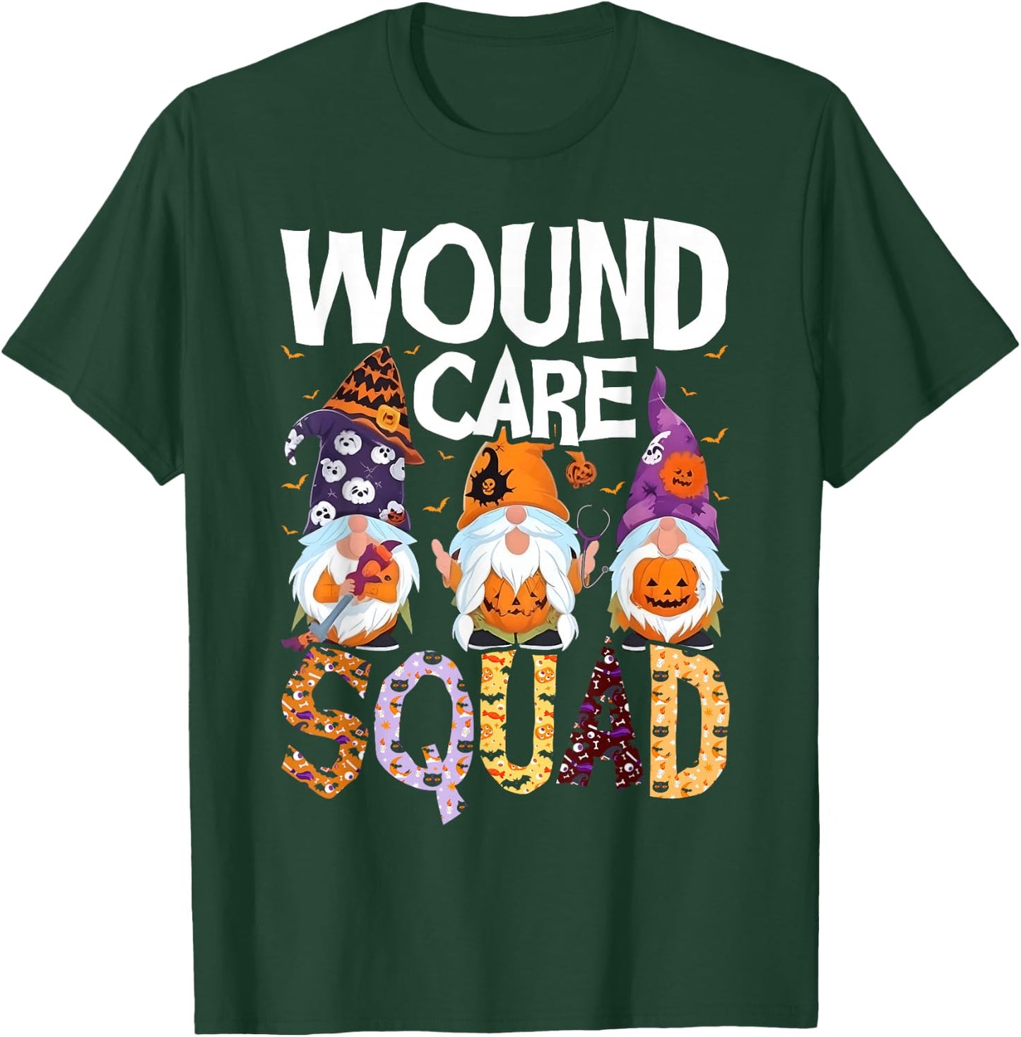 Wound Care Squad Gnome Nurse Halloween Scrubs Stethoscope T-Shirt - T-Shirt | Forest