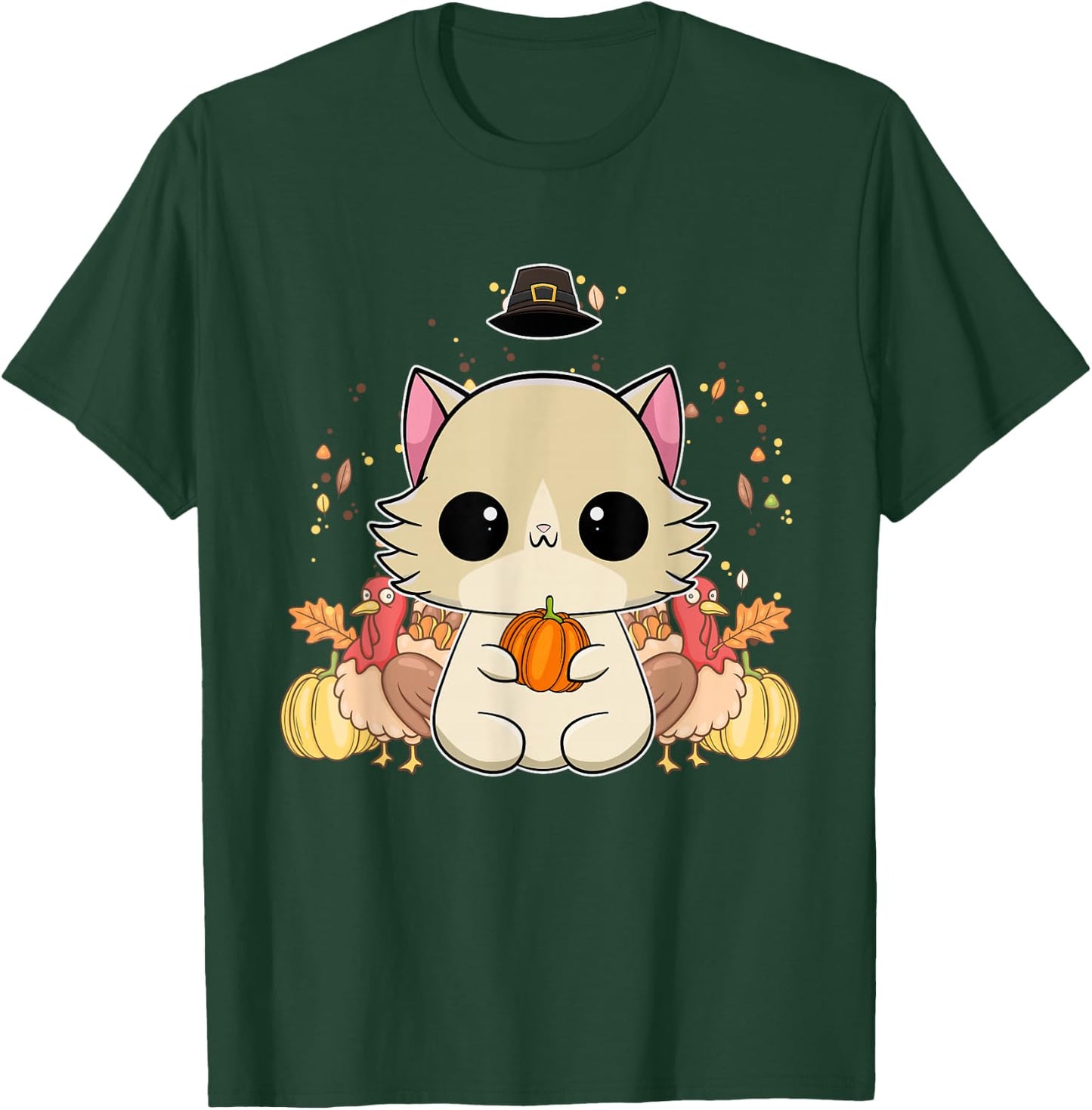 Ragdoll Cat Anime Kitten Thanksgiving Turkey T-Shirt - T-Shirt | Forest