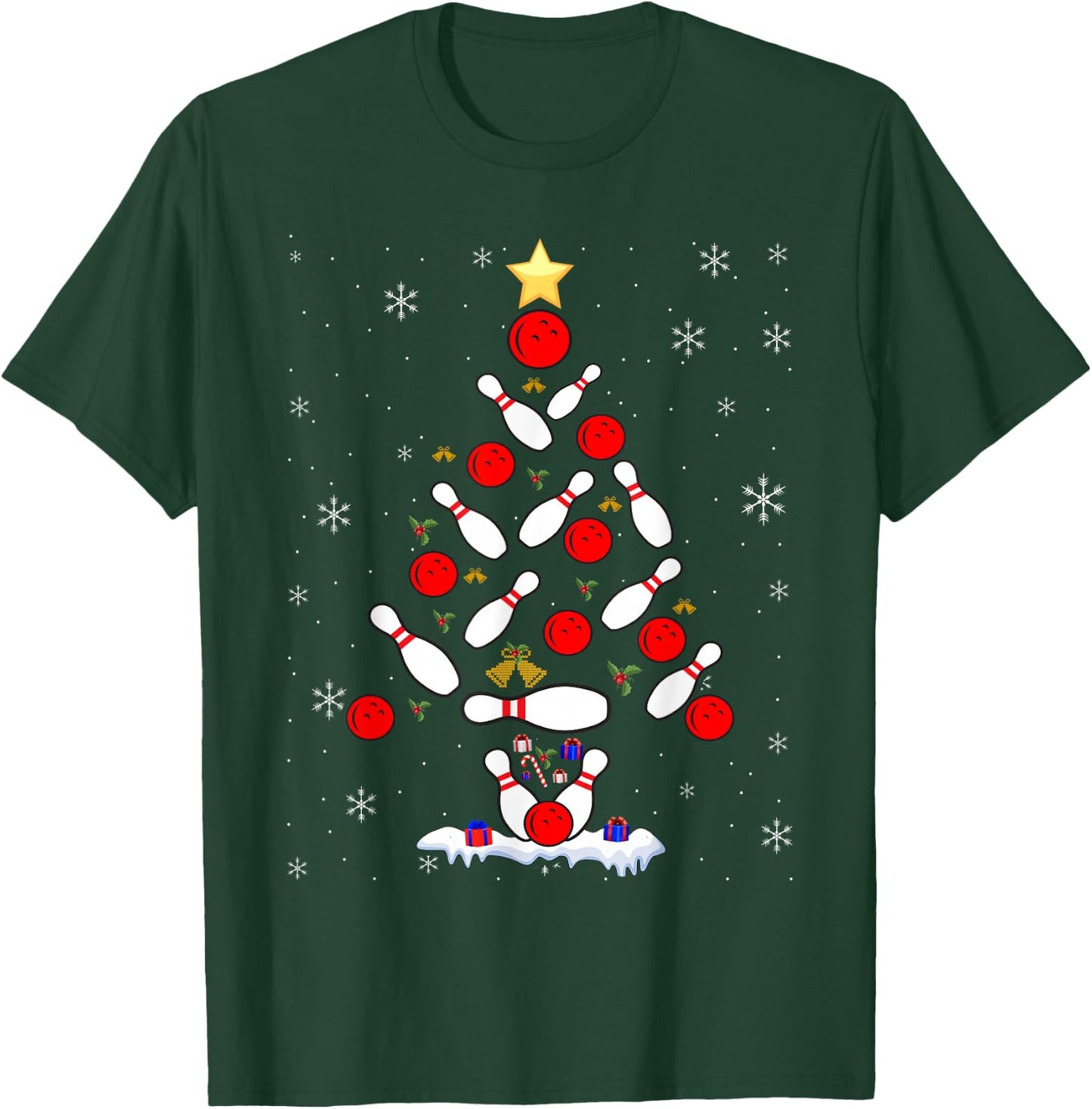 Funny Bowling Christmas Tree Lights Xmas Women T-Shirt - T-Shirt | Forest
