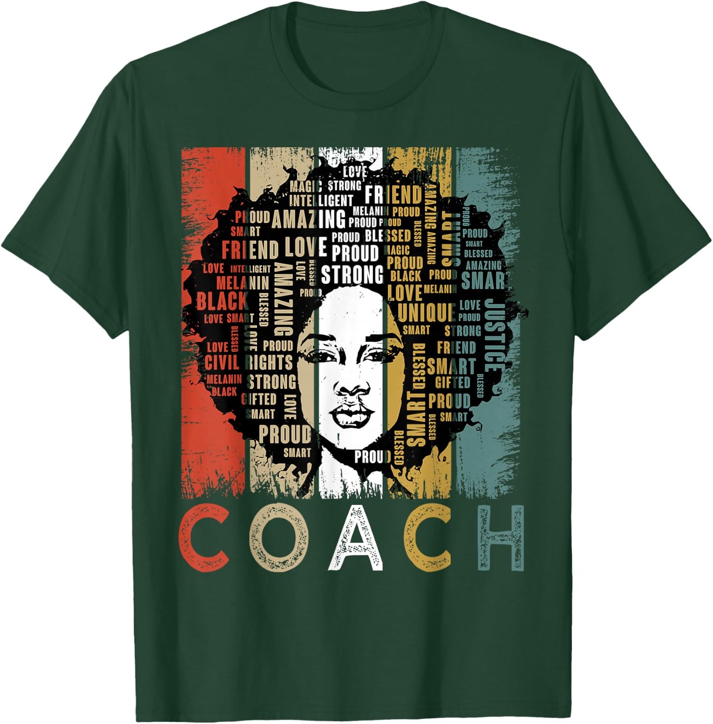 Coach Afro African American Women Black History Month T-Shirt - T-Shirt | Forest