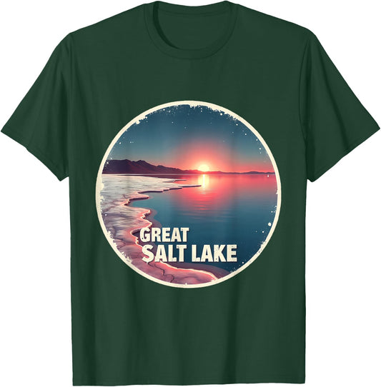 Great Salt Lake Scenic Sunset Tranquil Landscape T-Shirt - T-Shirt | Forest