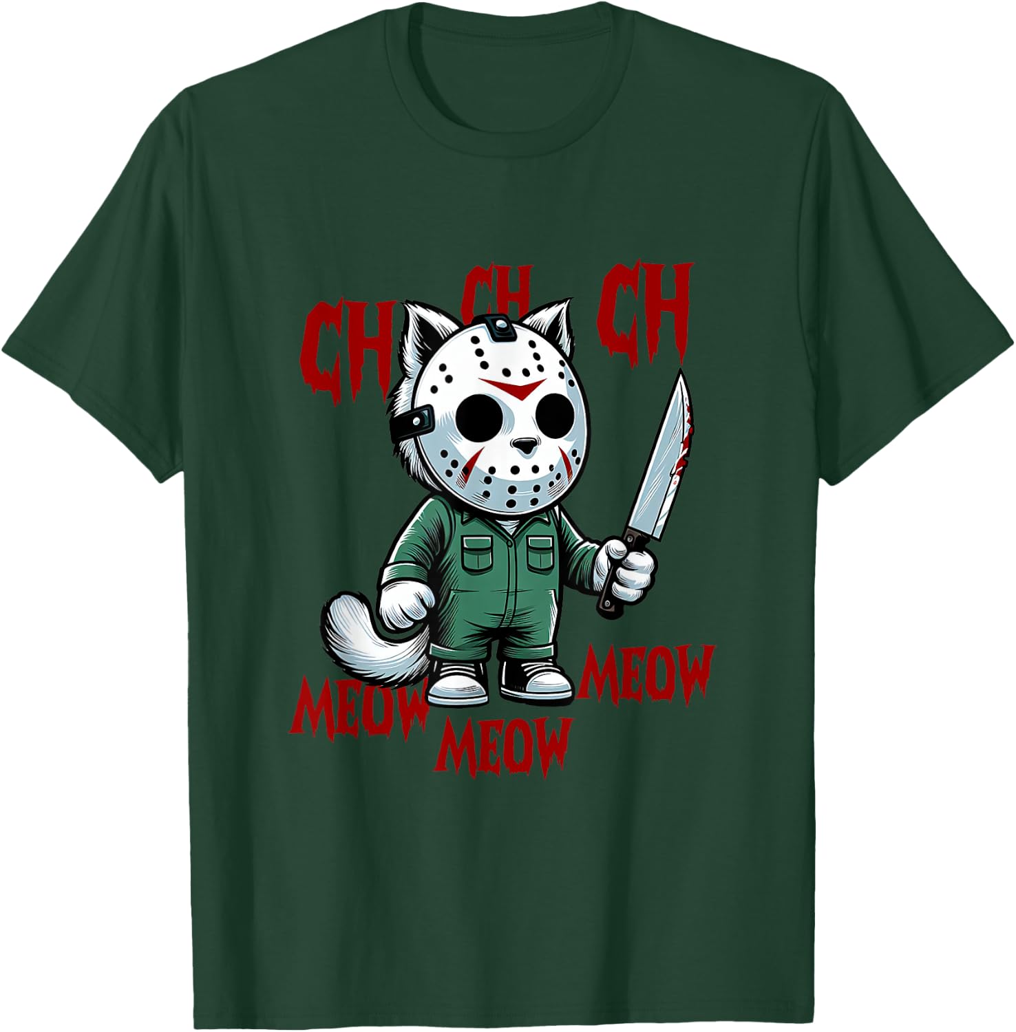Funny Cat Horror Movies Cute Halloween for Cat Kitty Lovers Men Women T-Shirt - T-Shirt | Forest